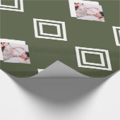 グリーンモダン幾何学的フォトプリントクリスマス ラッピングペーパー (角)