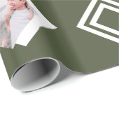 グリーンモダン幾何学的フォトプリントクリスマス ラッピングペーパー (ロールコーナー)