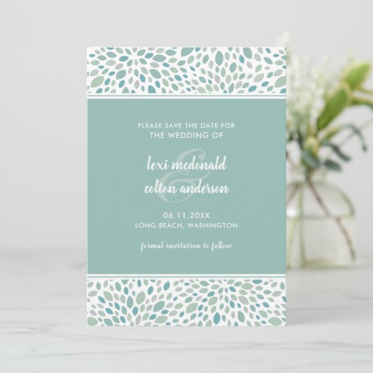 グリーンモダン抽象芸術フローラシーサイド結婚ズ セーブザデート (スタンド正面)