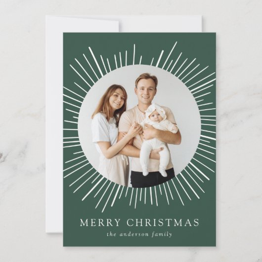 グリーンモダン日が差すことメリークリスマス2写真 シーズンカード (正面)