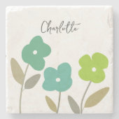 グリーンモダン春フローラ開花名前をカスタムする ストーンコースター (正面)