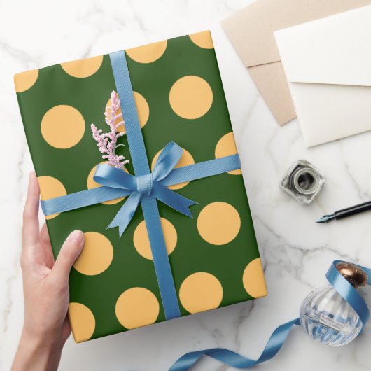 グリーンモダン水玉模様クリスマス ラッピングペーパー (ギフト)