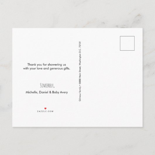 グリーンモダン男の赤ちゃんシャワーかわいい 案内ポストカード (裏面)