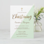 グリーンモダン男女兼用金ゴールド《キリスト教》洗礼式や命名式ベビー 招待状 (スタンド正面)