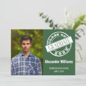 グリーンモダン男性フォトグラード卒業式パーティー 招待状 (スタンド正面)