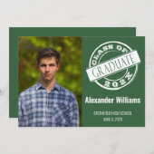 グリーンモダン男性フォトグラード卒業式パーティー 招待状 (正面/裏面)