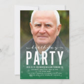 グリーンモダン紙吹雪Any Age Photo Birthday Party 招待状 (正面)