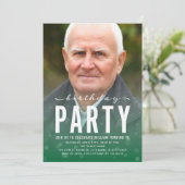 グリーンモダン紙吹雪Any Age Photo Birthday Party 招待状 (スタンド正面)