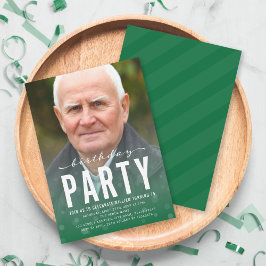 グリーンモダン紙吹雪Any Age Photo Birthday Party 招待状