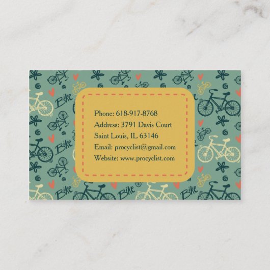 グリーンモダン自転車パターンプロフェッショナル自転車 名刺 (裏面)