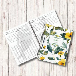 グリーンモダン葉フラワーファミリーレシピ本 ノートブック