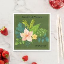 グリーンモダン葉結婚フローラナプキン