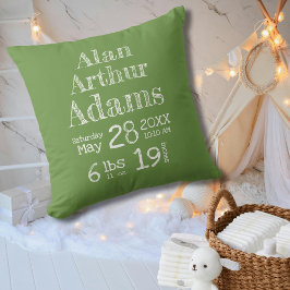 グリーンモダン誕生統計ベビー枕とストライプ クッション