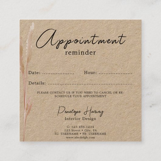 グリーンモダン赤面ピンククラフトアポイントメントカード スクエア名刺 (裏面)