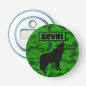 グリーンモダン迷彩柄ブラックウルフシルエットモノグラム | 栓抜き (正面)