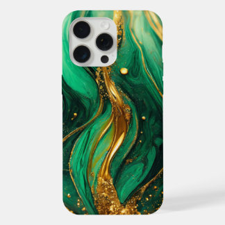 グリーンモダン金ゴールドエレガント大理石 iPhone 15 PRO MAXケース