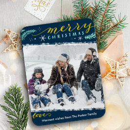 グリーンモダン金ゴールドスクリプシンプルト写真ホリデー マグネット