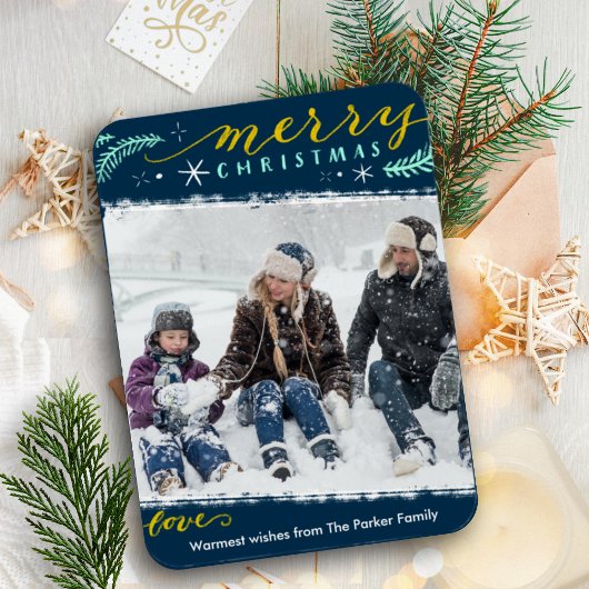 グリーンモダン金ゴールドスクリプシンプルト写真ホリデー マグネット