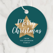 グリーンモダン金ゴールドスタークリスマス フェイバータグ (正面)