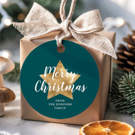 グリーンモダン金ゴールドスタークリスマス フェイバータグ
