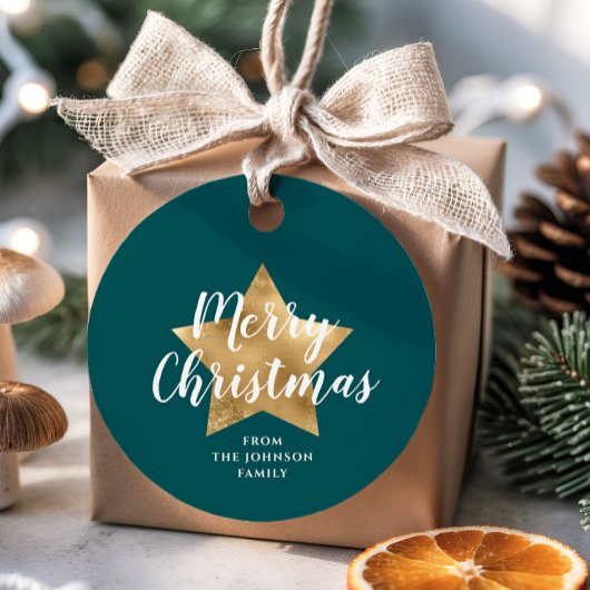 グリーンモダン金ゴールドスタークリスマス フェイバータグ