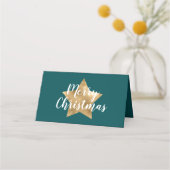 グリーンモダン金ゴールドスタークリスマス プレイスカード (裏面)