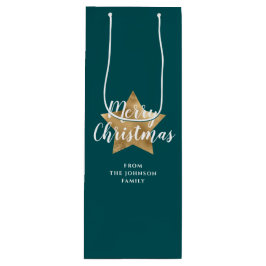 グリーンモダン金ゴールドスタークリスマス ワインギフトバッグ