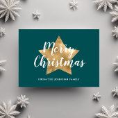 グリーンモダン金ゴールドスターメリークリスマス ポストカード