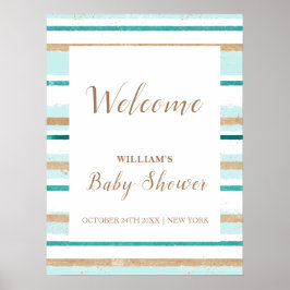グリーンモダン金ゴールドストライプベビーシャワーウェルカム ポスター