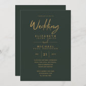 グリーンモダン金ゴールドプレミアムウェディング 招待状 (正面/裏面)