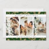 グリーンモダン金ゴールドメリークリスマスフォトコラージュ シーズンカード (正面)
