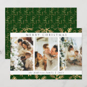 グリーンモダン金ゴールドメリークリスマスフォトコラージュ シーズンカード (正面/裏面)