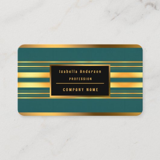 グリーンモダン金ゴールドラグジュアリーリネンテクスチャコレクション 名刺 (正面)