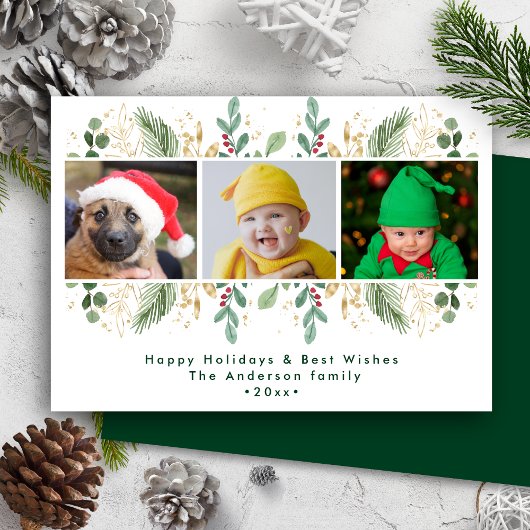 グリーンモダン金ゴールドレッドベリーウォーター色の緑 シーズンカード