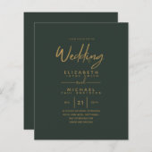 グリーンモダン金ゴールド予算の結婚式の招待 (正面/裏面)