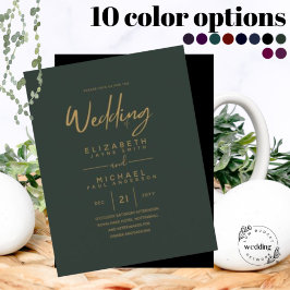 グリーンモダン金ゴールド予算の結婚式の招待