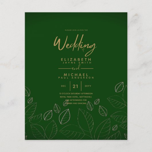 グリーンモダン金ゴールド予算結婚式招待状 (正面)