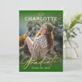 グリーンモダン金ゴールド写真卒業 招待状 (スタンド正面)