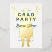 グリーンモダン金ゴールド卒業パーティー 箔招待状 (正面)