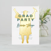 グリーンモダン金ゴールド卒業パーティー 箔招待状 (立ち正面)