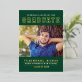 グリーンモダン金ゴールド大学院写真修士会 箔招待状 (立ち正面)