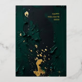グリーンモダン金ゴールド抽象芸術絵画のクリスマス 箔シーズンカード (正面)