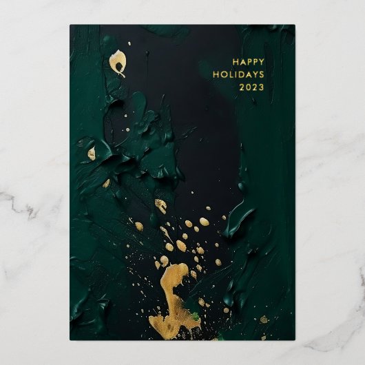 グリーンモダン金ゴールド抽象芸術絵画のクリスマス 箔シーズンカード (正面)