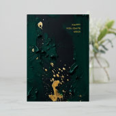 グリーンモダン金ゴールド抽象芸術絵画のクリスマス 箔シーズンカード (立ち正面)