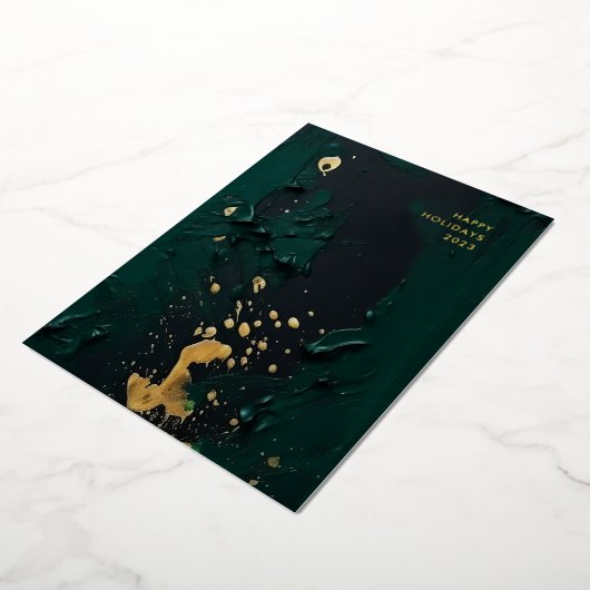 グリーンモダン金ゴールド抽象芸術絵画のクリスマス 箔シーズンカード (回転した状態)