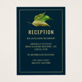 グリーンモダン金ゴールド葉ウェディングレセプションカード