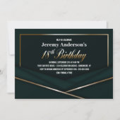 グリーンモダン金ゴールド18th誕生日パーティー 招待状 (正面)