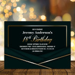 グリーンモダン金ゴールド18th誕生日パーティー 招待状<br><div class="desc">この祝金ゴールド枠のフォレ素晴らしスト・グリーン18thバースデーパーティーの招待でスタイルする準備を！セミタイまたはフォーマルブラックタイの問題に最適な、この招待は洗練と優雅さを醸し出す。あなたは親密なディナーや壮大なお祝いを開催するかにかかわらず、この招待はあなたのイベントを本当に忘れられない。あなたはもしは、18歳のバースデーパーティーにスタイリッシュゲストを招待状するための洗練された方法を探して、この美しい金ゴールド額縁緑の招待を超えないように見える。</div>