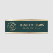 グリーンモダン金ゴールド・ビジネス・ロゴ 名札 (正面)