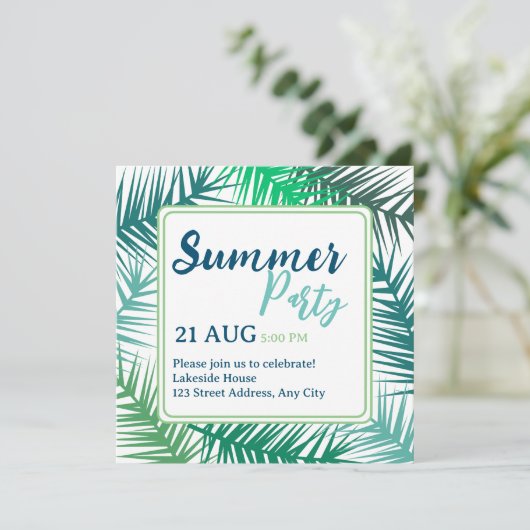 グリーンモダン離れ夏パーティの招待状 招待状 (スタンド正面)